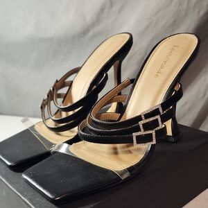 Lemonade Elegant Black Heels with Geometric Straps